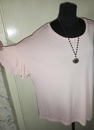Женственная,трикотаж-масло,персиковая блузка-футболка с волана...