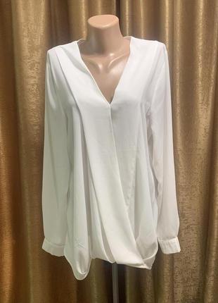 Белая  блузка V by Very  с длинным рукавом на запах размер xxxl