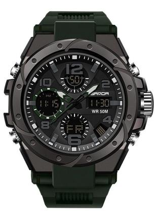 Мужские наручные тактические часы Sanda 6008 Green-Black спорт...