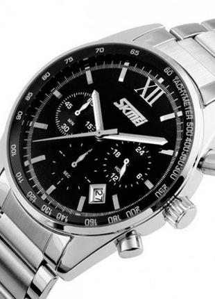 Мужские наручные часы Skmei Tandem 9096 Серебристые с черным
