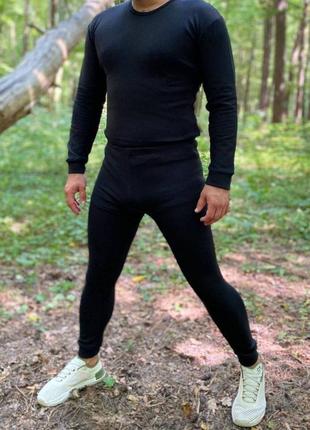 Мужское термобелье костюм (рибана с начесом) Черный, 52-54