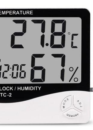 Часы-термометр цифровые HTC-2 с гигрометром и выносным датчико...
