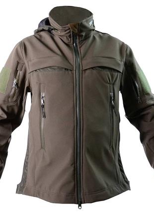 Армейская мужская куртка с капюшоном Soft Shell Оливковый, XXL