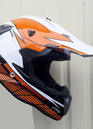 Мото шлем Эндуро KTM Бело-оранжевый Winter + очки перчатки и м...