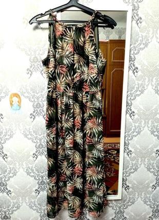 Сарафан миди шифоновый тропический принт платья платье