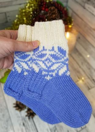 Шкарпетки новорічні дитячі шерстяні теплі в'язані спицями 3-4 ...
