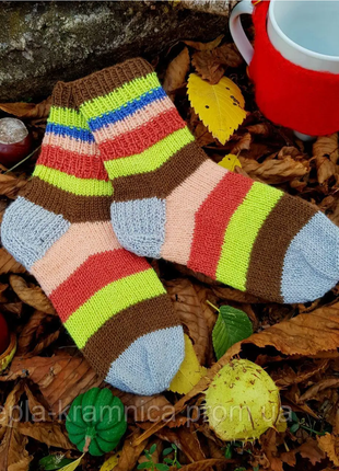 Шкарпетки дитячі смугасті в'язані вовняні (1,5-2 роки) handmade