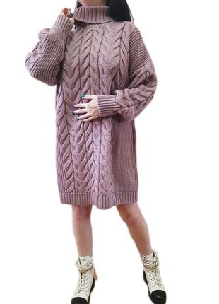 Теплое вязаное платье-туника,не тонкая