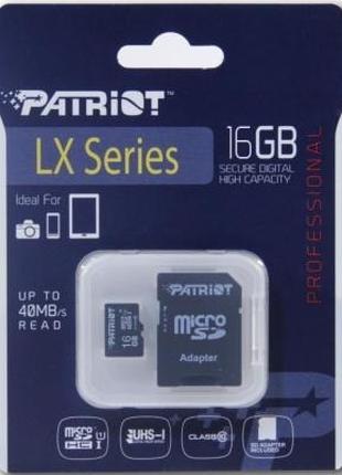 Карта памяти microSDHC 16Gb Class10 UHS-I Patriot SD-адаптер (...