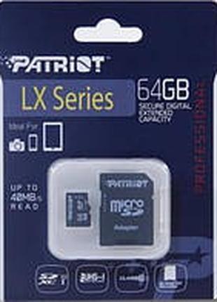 Карта памяти microSDXC 64Gb Class10 Patriot SD-адаптер (PSF64G...