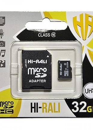 Карта памяти microSDHC, 32Gb, UHS-I, Hi-Rali, SD адаптер (HI-3...
