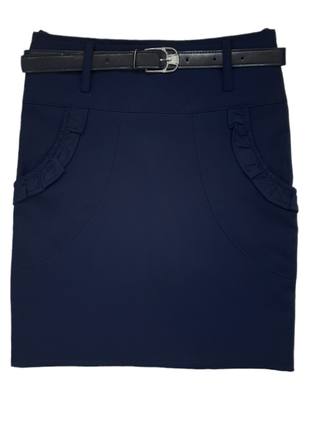 Р122-158 школьная юбка прямая с поясом для девочки темно-синяя...