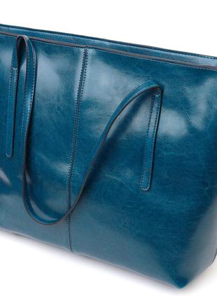 Красивая сумка шоппер из натуральной кожи 22075 Vintage Бирюзо...