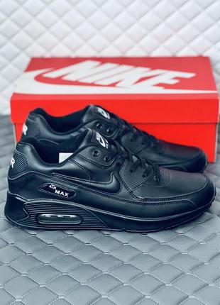 Nike air max 90 leather black кроссовки мужские кожаные черные...