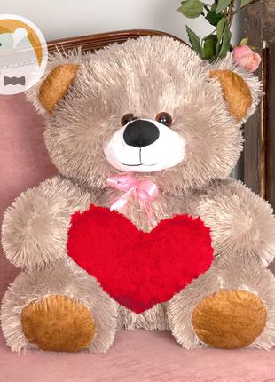 Плюшевий ведмедик Томмі із серцем, 70 см, сірий