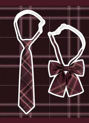 Вишнева краватка 32см у клітинку класичний одяг бордовий банти...