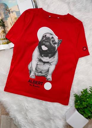 Дитяча червона футболка мопс красная футболка собака р.110-116