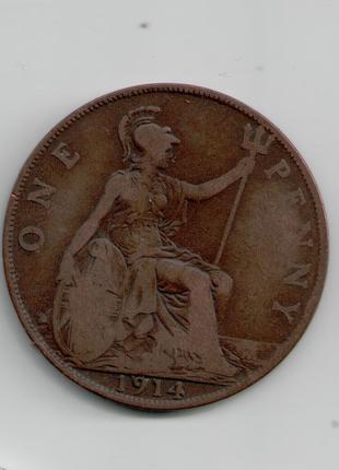 Монета Великобритания 1 пенни 1914 года