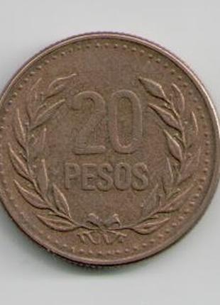 Монета Колумбия 20 песо 1989