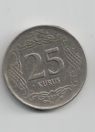 Монета Турция 25 курушей 2009