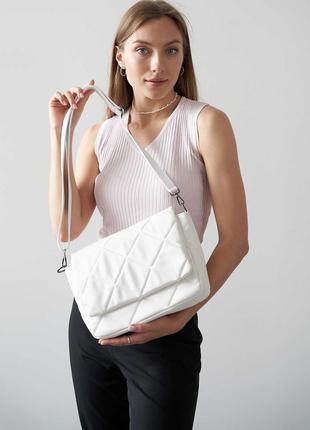 Женская белая сумка стеганая сумка через плечо белый клатч