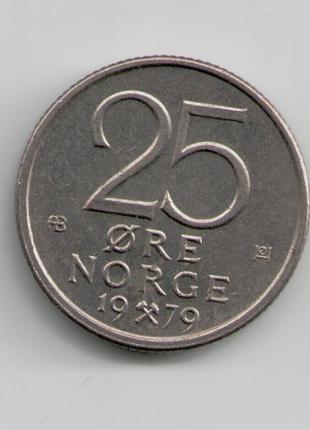 Монета Норвегия 25 эре 1979 года