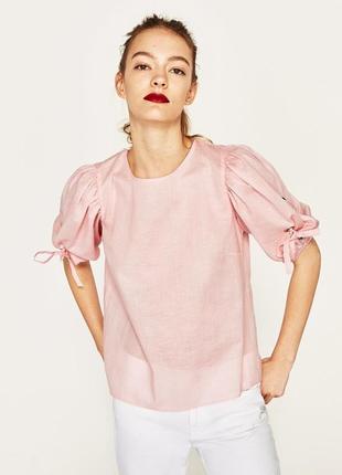 Блуза рубашка розовый лен от zara s