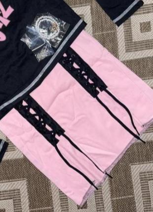 Розовая юбочка мини юбка корсет в корсетном стиле на завязках ...