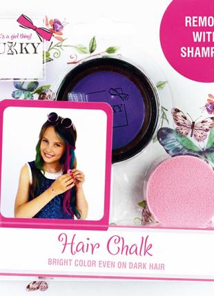 Детский пудровый мел для волос фиолетовый, со спонжем
