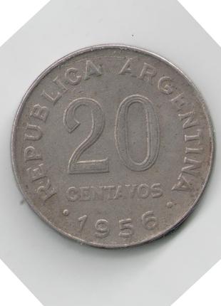 Монета Аргентина 20 сентаво 1956 года