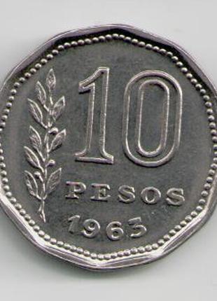 Монета Аргентина 10 песо 1963 года