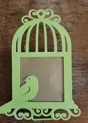 Фоторамка  рама рамка для фото фотография птичка клетка зелена...