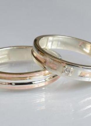 Обручальные парные кольца из серебра и золота