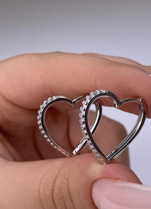 Серебряные серьги с покрытием родий Сердце