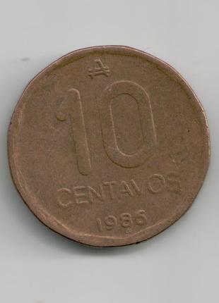 Монета Аргентина 10 сентаво 1986 года