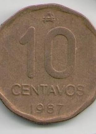 Монета Аргентина 10 сентаво 1987 года