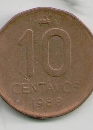 Монета Аргентина 10 сентаво 1988 года