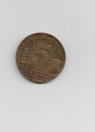 Монета Аргентина 5 сентаво 1950 года