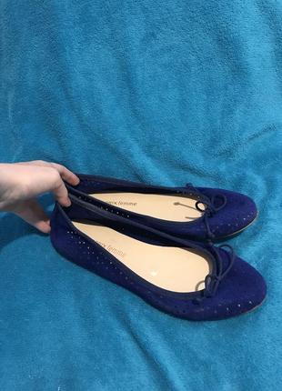 Ярко синие замшевые балетки туфли 38 (25 см)