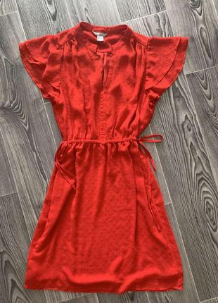 Красное шифоновое платье в горошек, h&amp;m, туника, сукня в г...