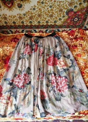 Длинная юбка на резинке райские цветы
