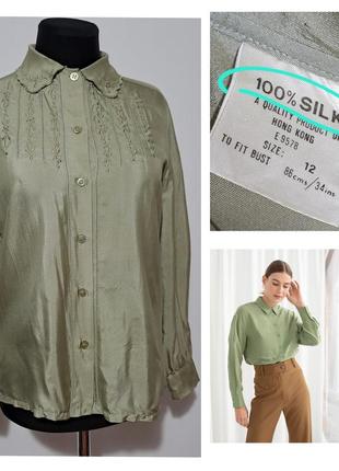 100% шёлк винтажнная шелковая блузка с роскошной вышивкой