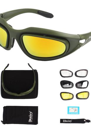 Тактические очки олива со съемными скобками 4 сменные линзы.