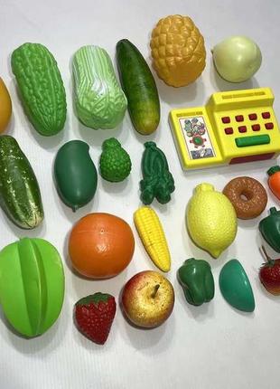 Набор овощи и фрукты + кассовый аппарат, игрушка, состояние оч...