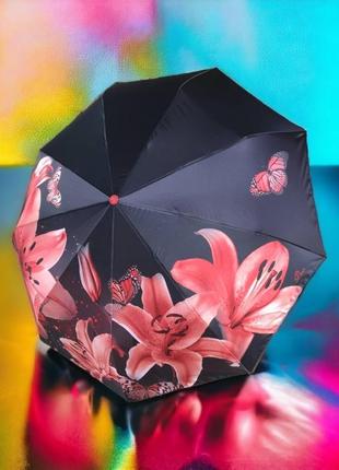 "красный акцент: зонт с красными лилиями на сатиновой ткани и ...