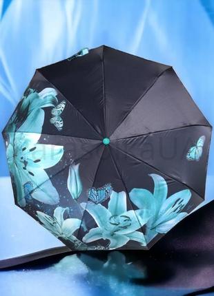 "бирюзовое отражение: зонт с бирюзовыми лилиями на сатиновой т...