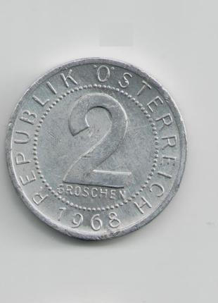 Монета Австрия 2 гроша 1968 года