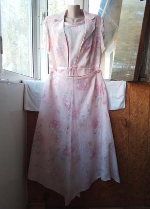 Льняной костюм юбка миди блуза пиджак большого размера батал