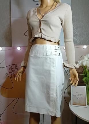 Коттоновая белая юбка с разрезом