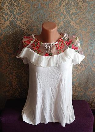 Красивая женская блуза с вышивкой  блузка блузочка р.44 /46 фу...
